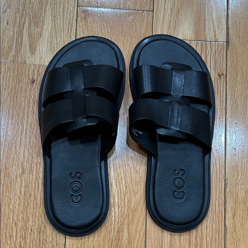 COS Black Leather Strap Sandals